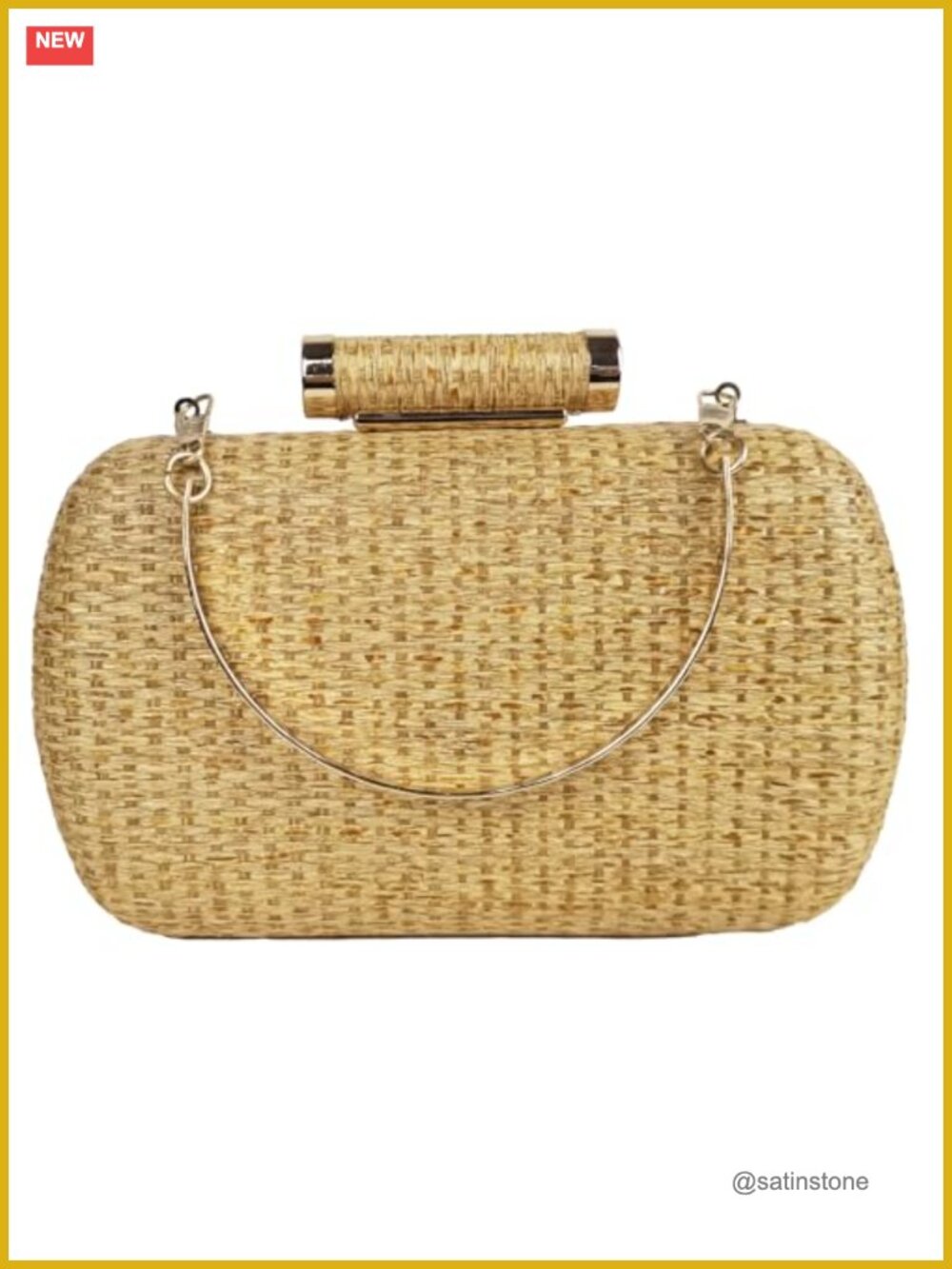 Hand-Woven Wicker Evening Clutch, Raffia Straw Party Beach Bag - Picture 6 of 7